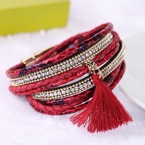 😁 4 for $15 - Rhinestone & Leather cord Bracelet